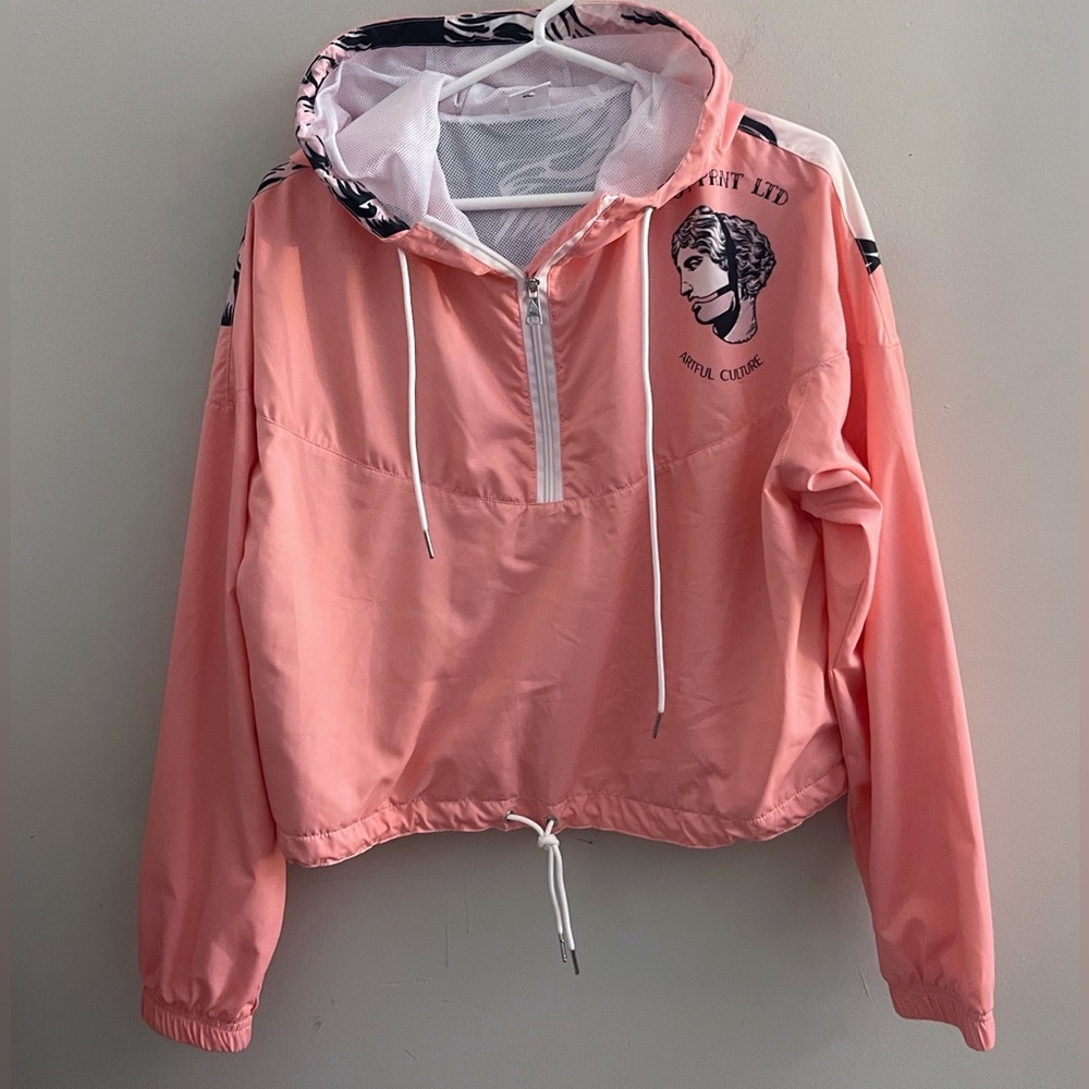 Peach Colored Track Jacket Window Breaker Athletic Apparel Walking Pullover - Picture 2 of 7